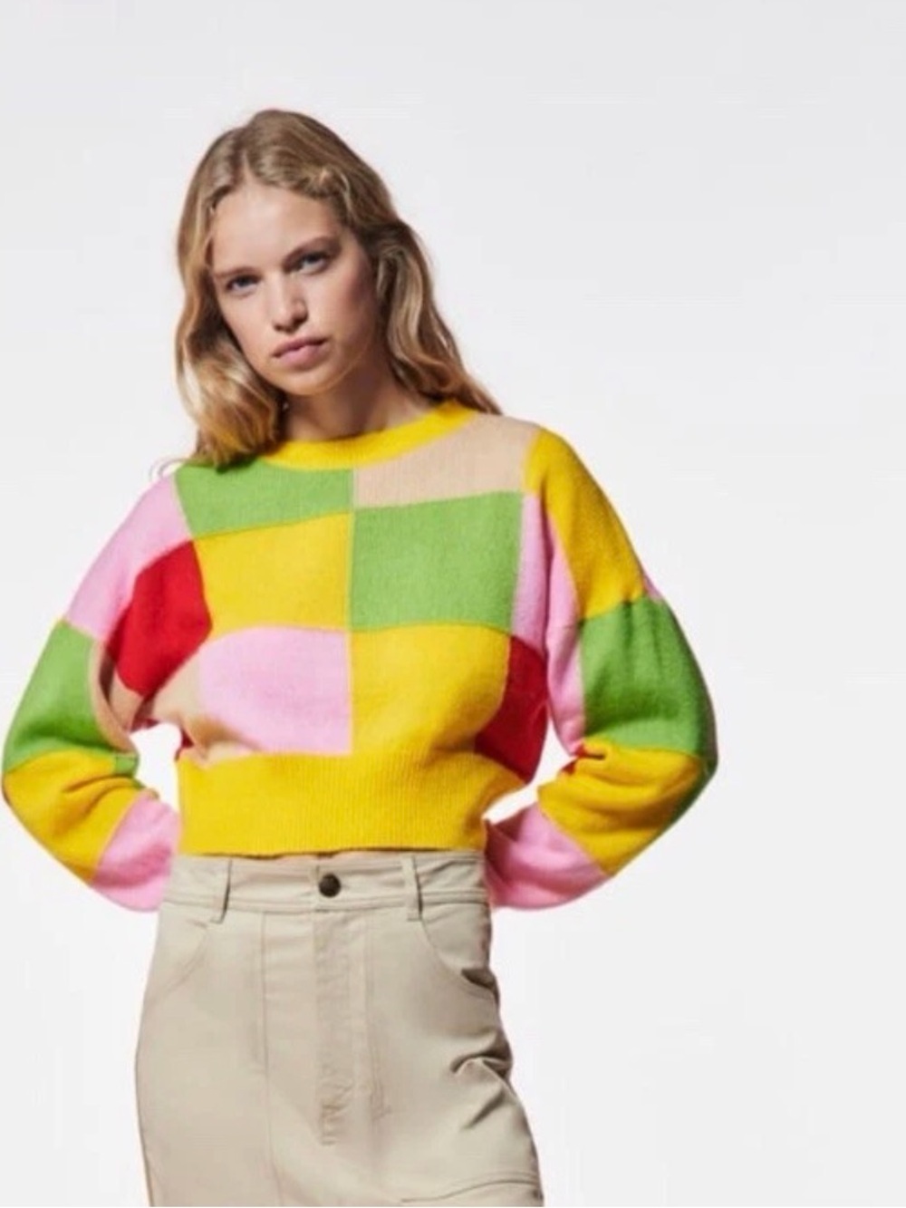 Zara Knit Colorblock Crop Sweater Women’s Size Small